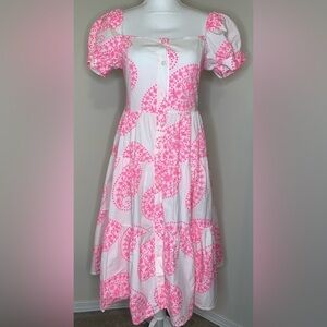 Summer Spring Boutique Floral Boho Midi Dress Pink/White XS